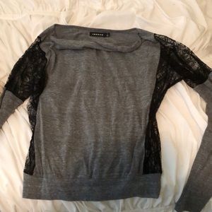 Trouve, cow neck,  black lace grey long sleeve